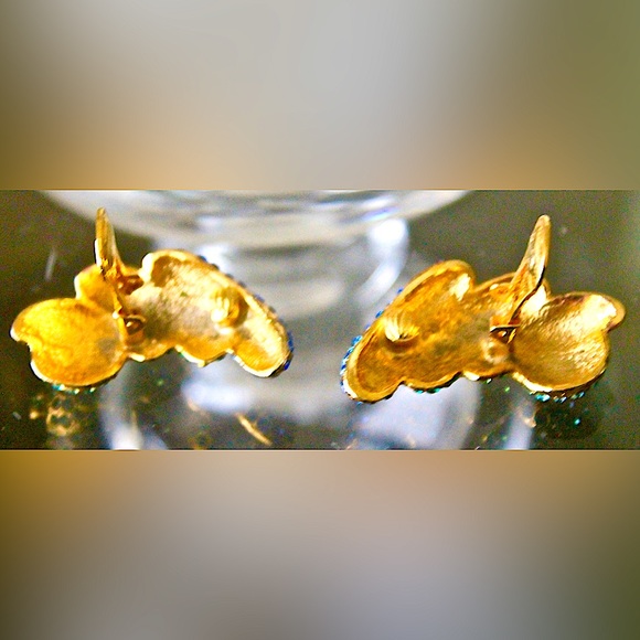 TARA EARRINGS CLIP ON VINTAGE GOLD GREENS BLUE AUSTRIAN CRYSTAL SAMPLE 90’s - Picture 6 of 7